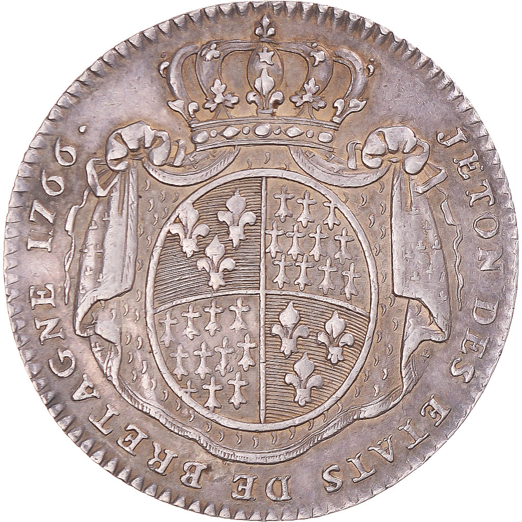 France, Token, Louis XV, États de Bretagne, Rennes, 1766, AU(50-53), Silver