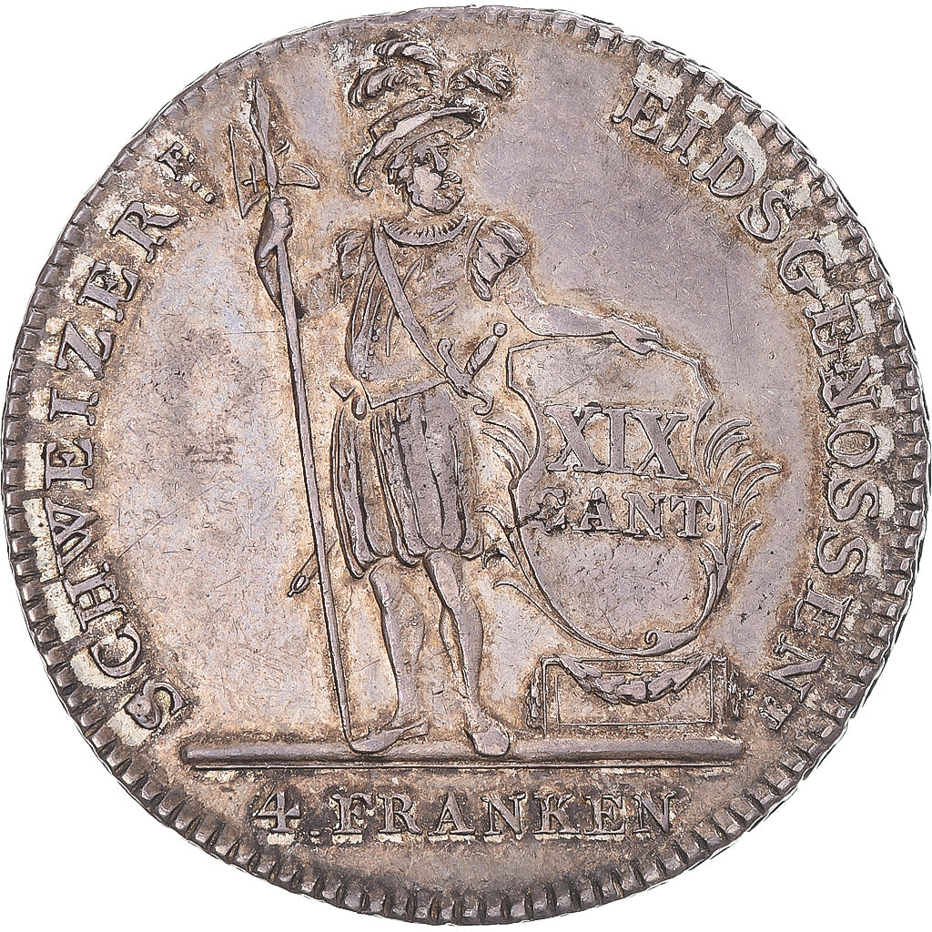 Coin, SWISS CANTONS, LUZERN, 4 Franken, 1814, Lucerne, AU(50-53), Silver, KM:109