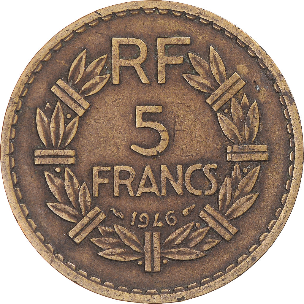 Moneta, Francja, Lavrillier, 5 Francs, 1946, Paris, EF(40-45), Aluminium-Brąz