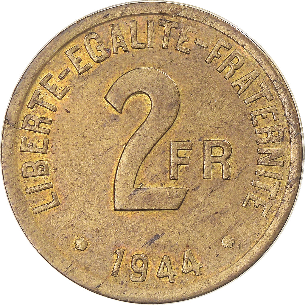 Münze, Frankreich, France Libre, 2 Francs, 1944, Philadelphia, VZ, Messing
