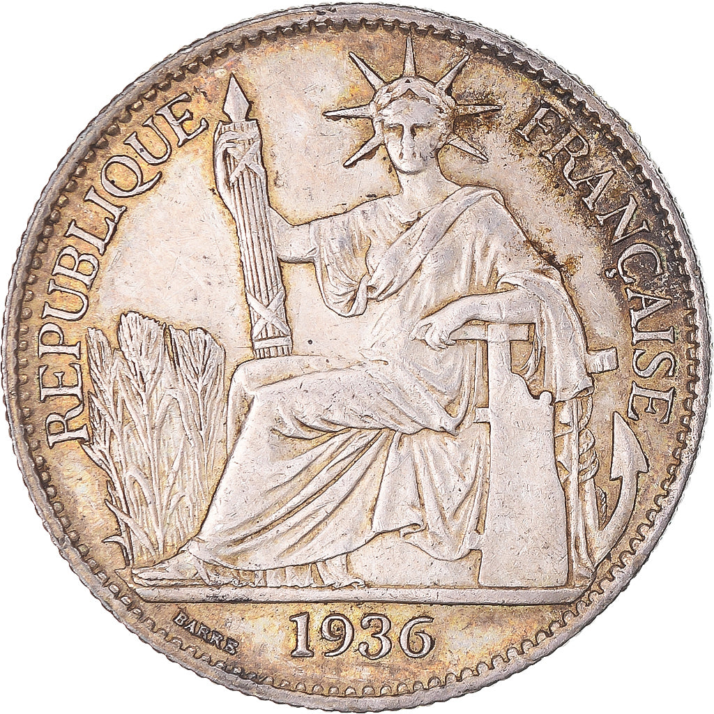 Coin, FRENCH INDO-CHINA, 50 Cents, 1936, Paris, AU(55-58), Silver, KM:4a.2