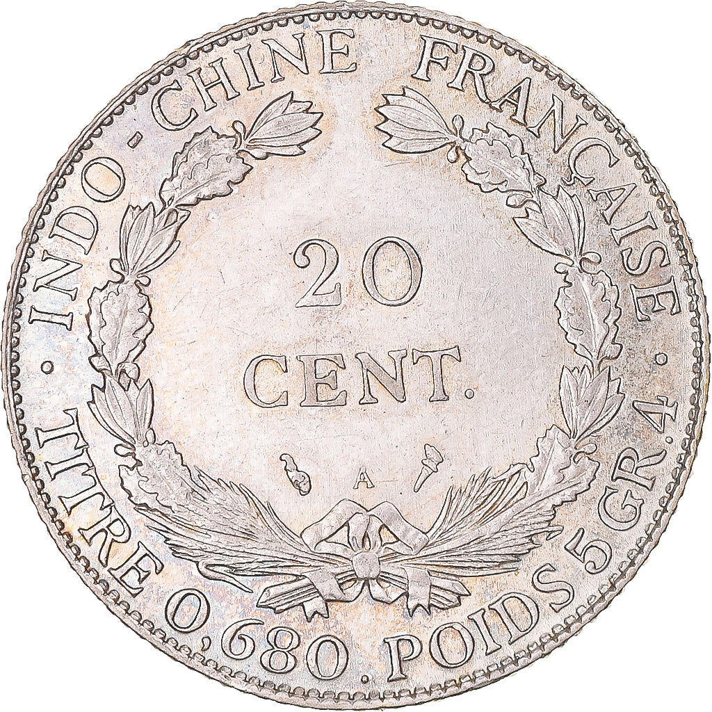 Moneta, FRANCUSKIE INDOCHINY, 20 Cents, 1923, Paris, AU(50-53), Srebro, KM:17.1