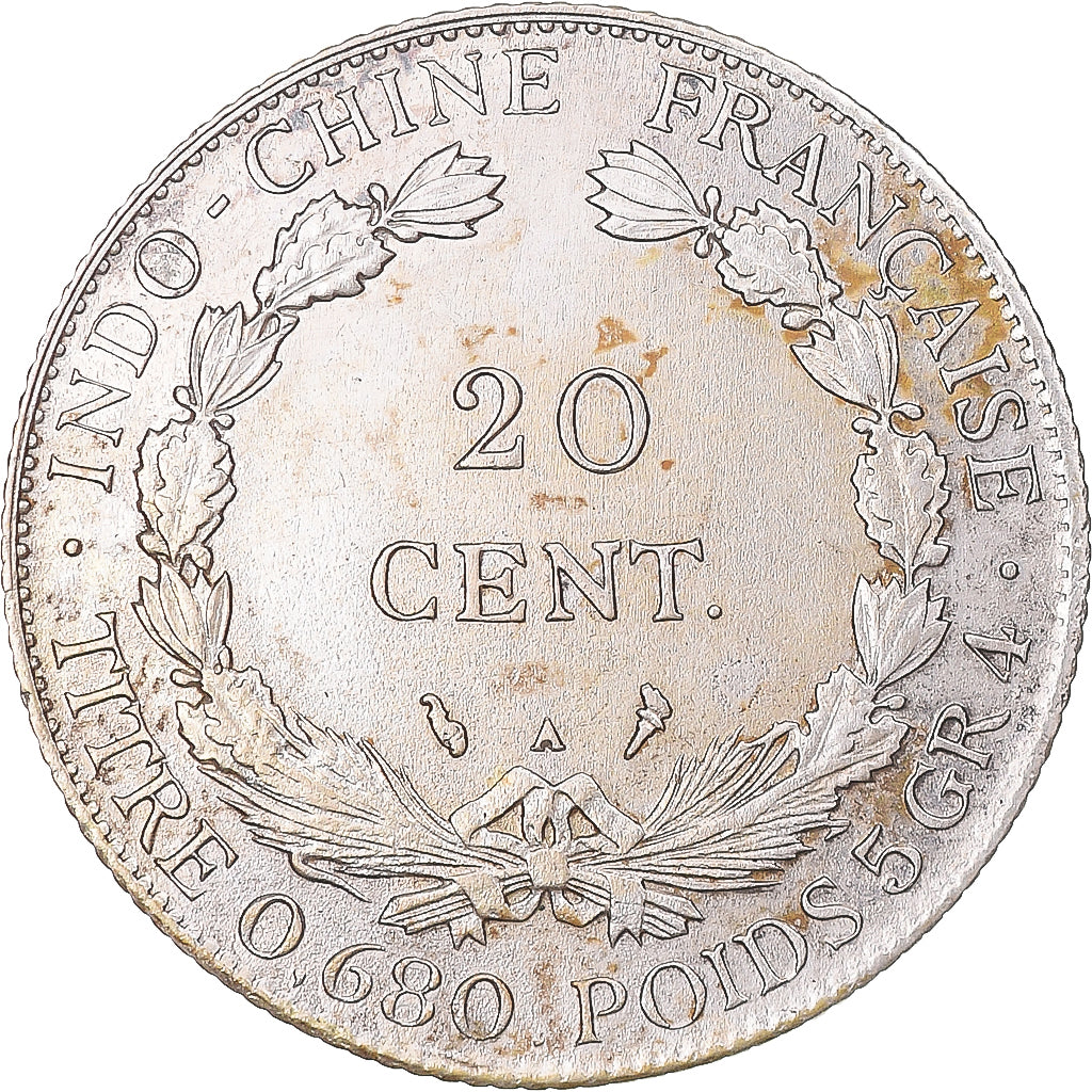 Coin, FRENCH INDO-CHINA, 20 Cents, 1928, Paris, AU(50-53), Silver, KM:17.1