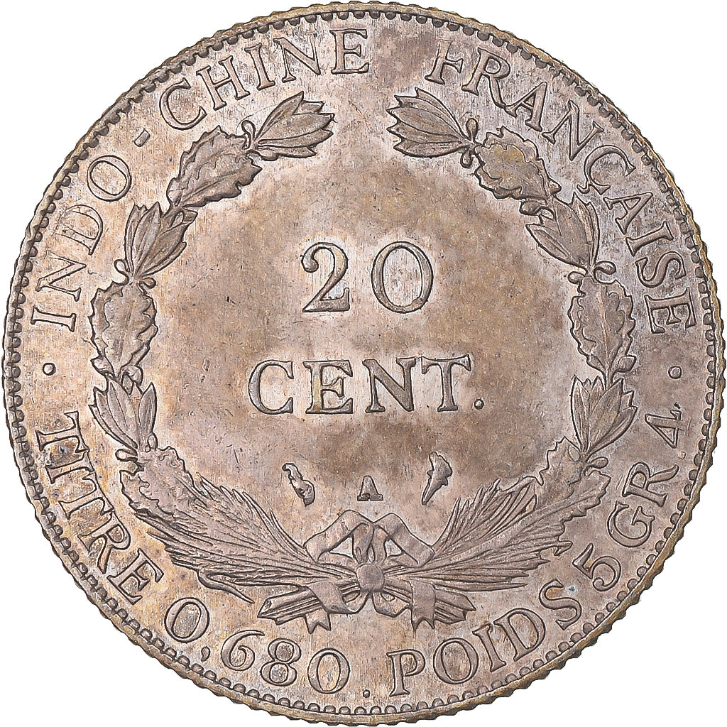 Coin, FRENCH INDO-CHINA, 20 Cents, 1929, Paris, MS(60-62), Silver, KM:17.1