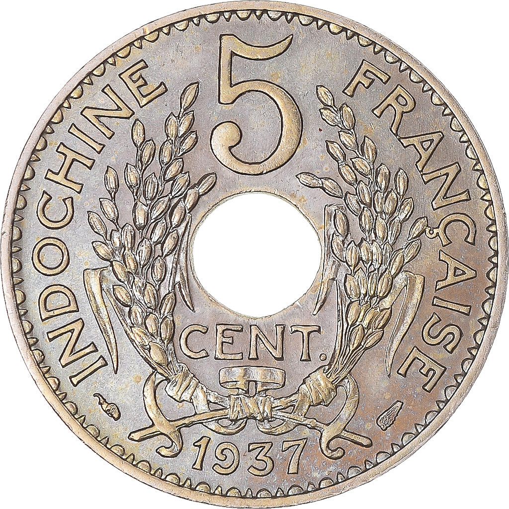Moeda, INDOCHINA FRANCESA, 5 Cents, 1937, Paris, MS(64), Cobre-níquel, KM:18