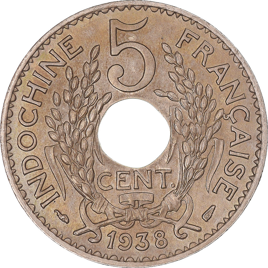 FRENCH INDO-CHINA, 5 Cents, 1938, Paris, Maillechort, MS(60-62), KM:18