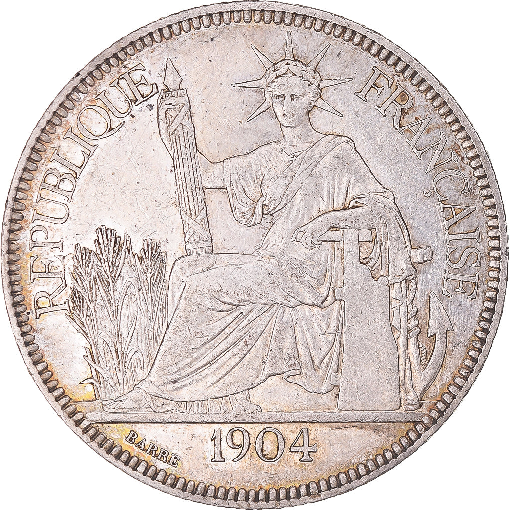 Moeda, INDOCHINA FRANCESA, Piastre, 1904, Paris, AU(50-53), Prata, KM:5a.1