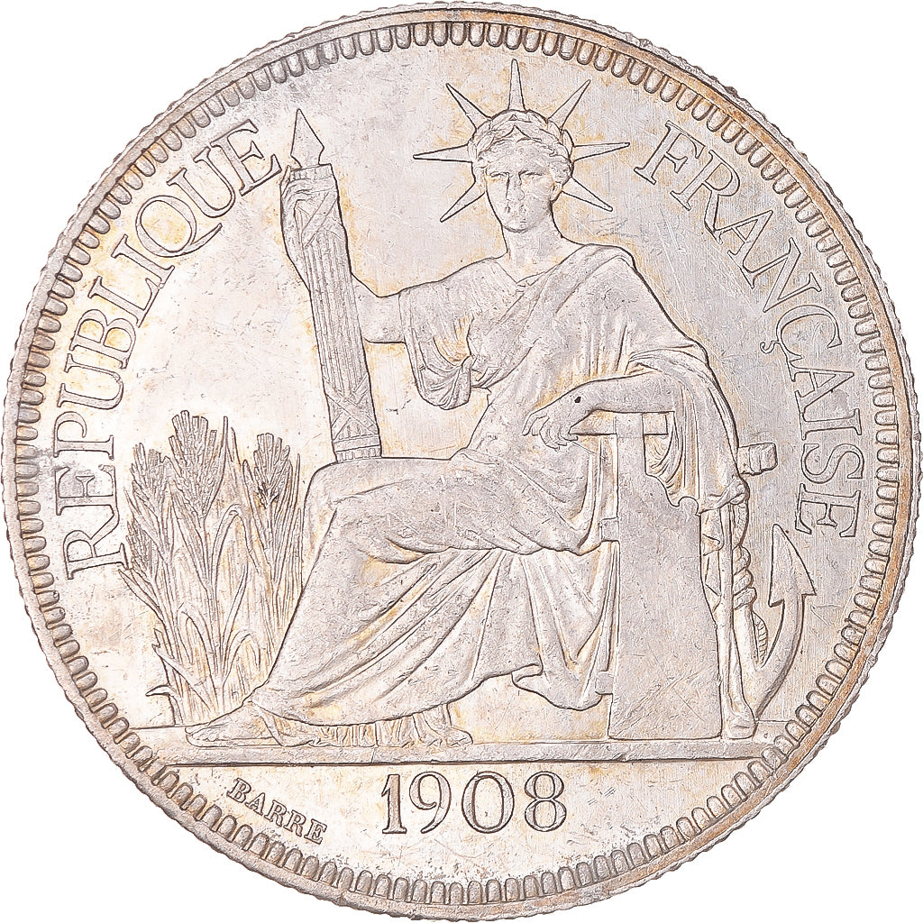Monnaie, Indochine française, Piastre, 1908, Paris, TTB+, Argent, KM:5a.1