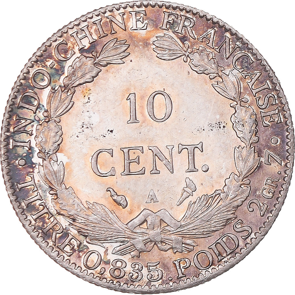 Moeda, INDOCHINA FRANCESA, 10 Cents, 1912, Paris, AU(50-53), Prata, KM:9
