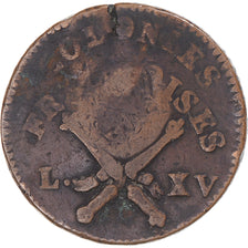 Coin, Guadeloupe, Louis XV, 1/4 escalin, 1793, Paris, Countermarked RF