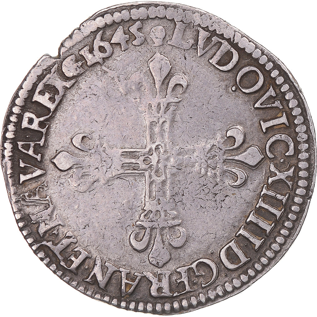 Coin, France, Louis XIV, 1/4 Ecu, 1645, Toulouse, EF(40-45), Silver, KM:142.11
