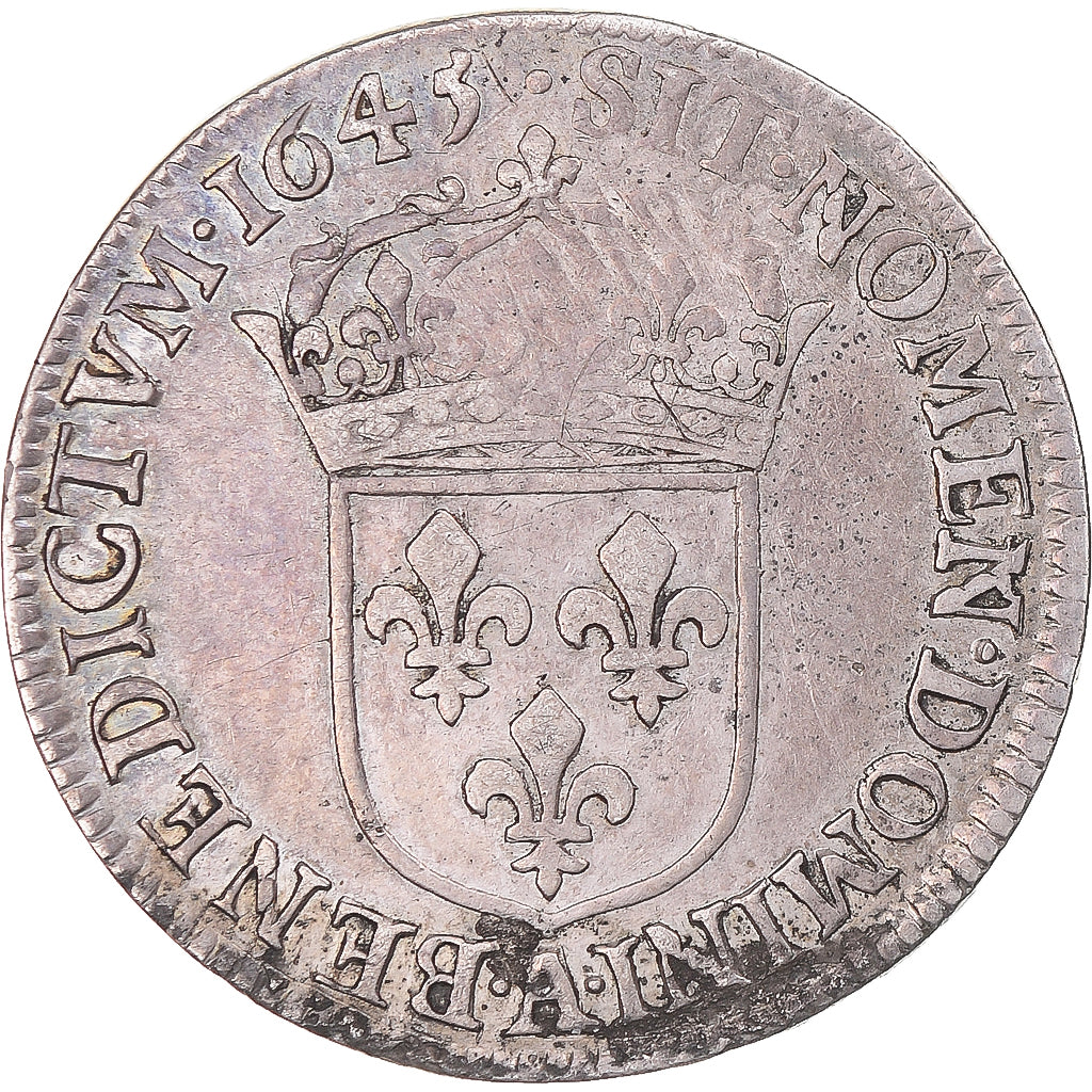 Munten, Frankrijk, Louis XIV, 1/4 Écu à la mèche courte, 1645, Paris, FR+