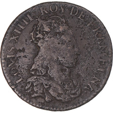 Coin, France, Louis XIV, Liard de France, premier type, 1654, Corbeil