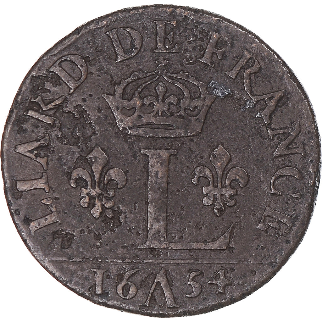 Coin, France, Louis XIV, Liard de France, premier type, 1654, Corbeil