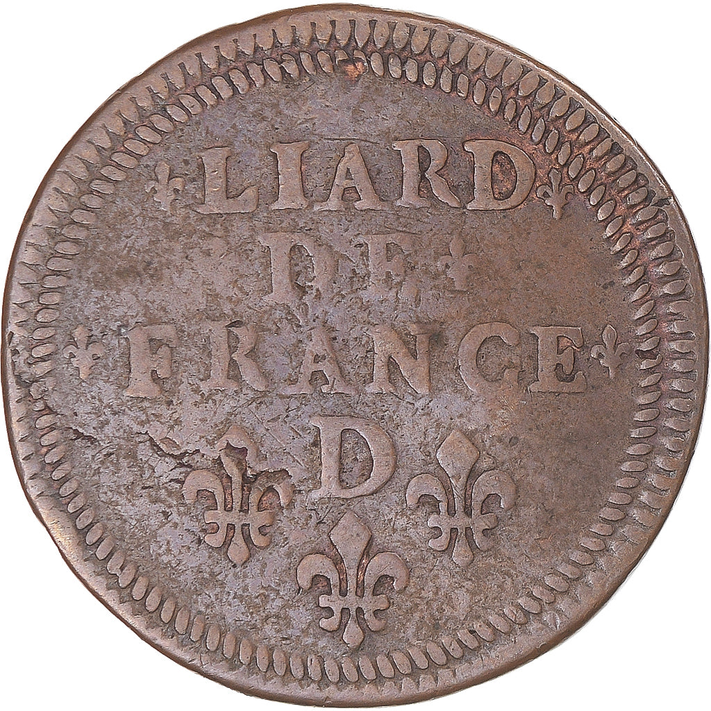 Coin, France, Louis XIV, Liard, 1656, Vimy, var. double grènetis, VF(30-35)