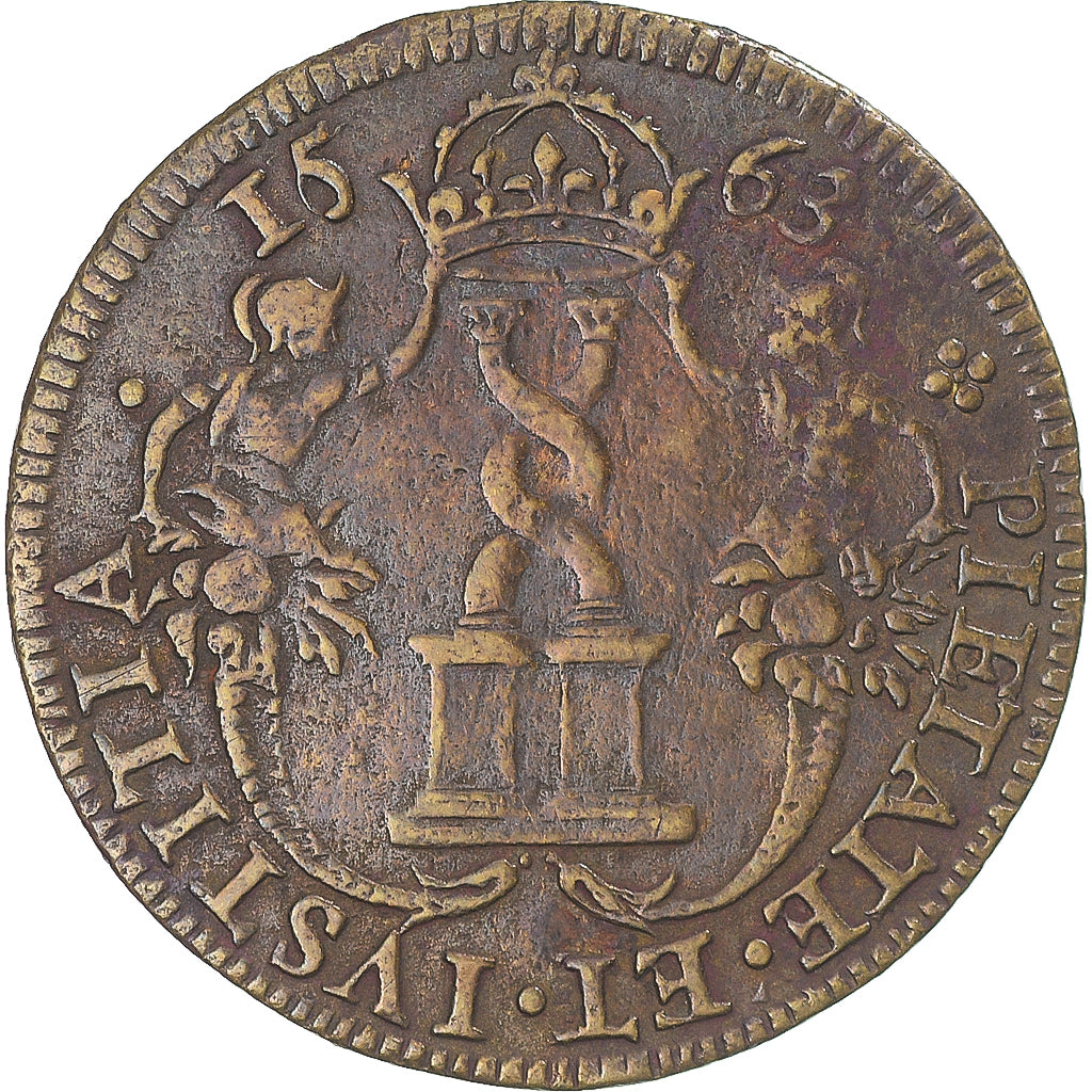 France, Token, Charles IX, Minerve, 1563, EF(40-45), Brass, Feuardent:11673