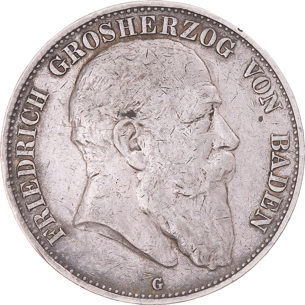 Coin, German States, BADEN, Friedrich I, 5 Mark, 1902, Karlsruhe, VF(30-35)