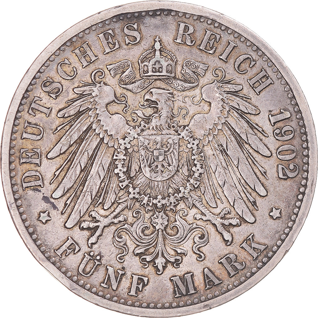 Coin, German States, BADEN, Friedrich I, 5 Mark, 1902, Karlsruhe, VF(30-35)