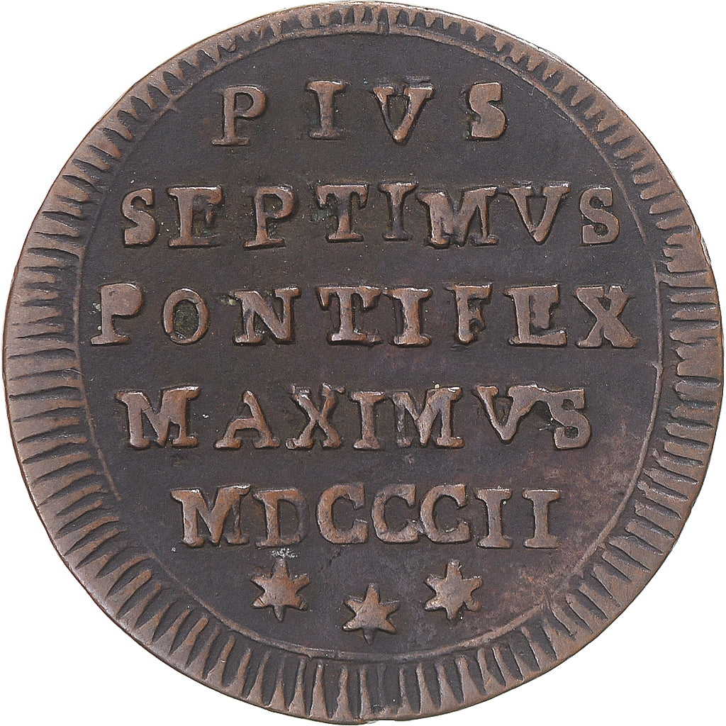 Moneda, Estados italianos, PAPAL STATES, Pius VII, Mezzo (1/2) Baiocco, 1802-II