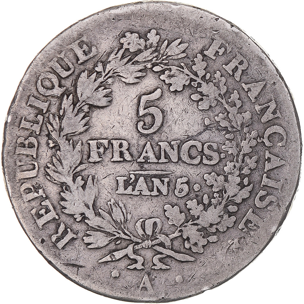 Moneta, Francia, Union et Force, 5 Francs, AN 5, Paris, MB+, Argento, KM:639.1