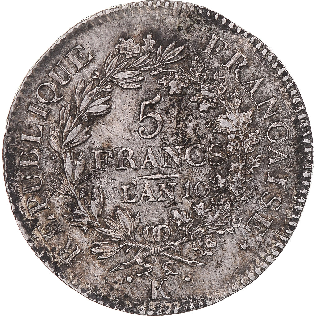 Coin, France, Union et Force, 5 Francs, An 10, Bordeaux, EF(40-45), Silver