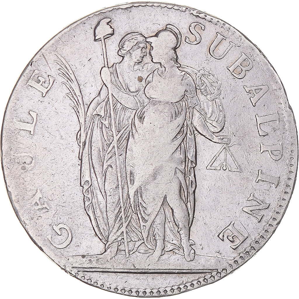 Münze, Italien Staaten, PIEDMONT REPUBLIC, 5 Francs, An 10, Turin, S+, Silber