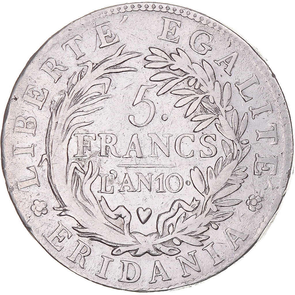 Münze, Italien Staaten, PIEDMONT REPUBLIC, 5 Francs, An 10, Turin, S+, Silber