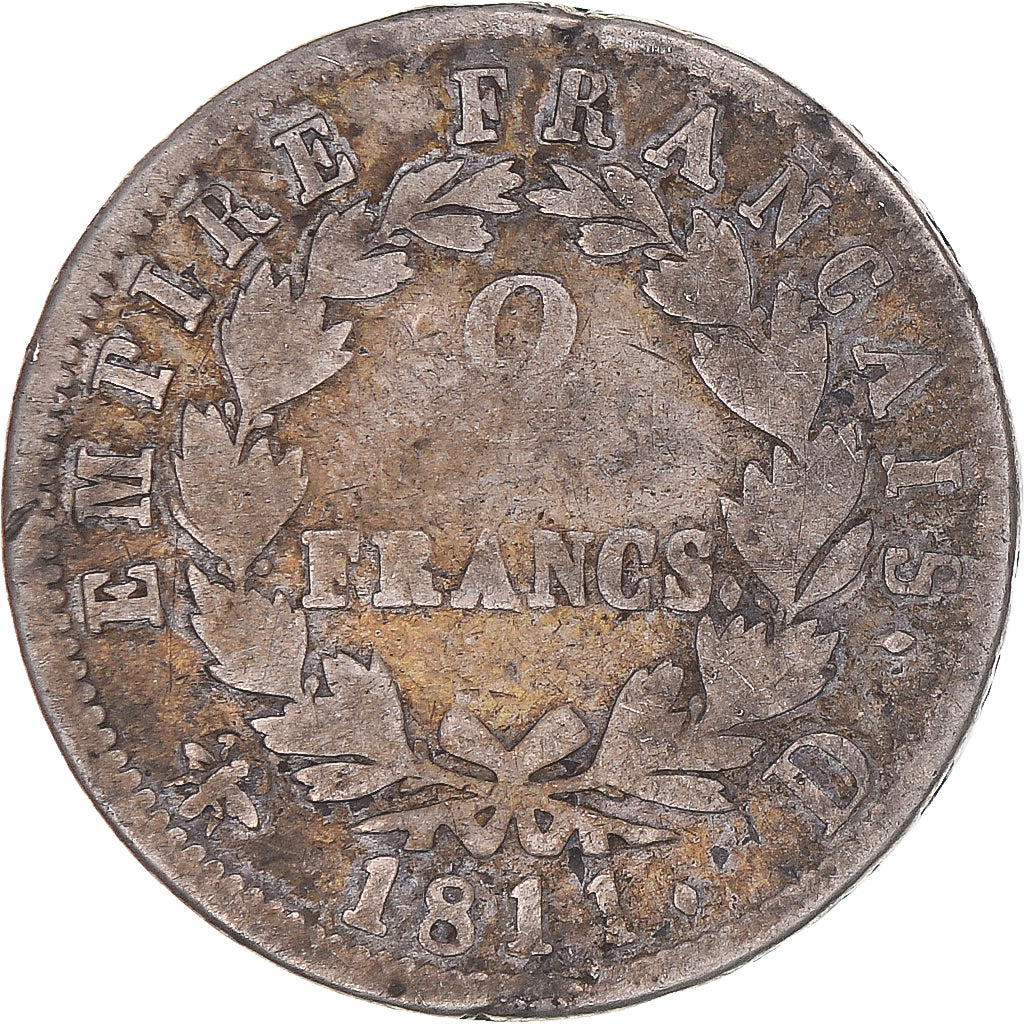 Coin, France, Napoléon I, 2 Francs, 1811, Lyon, F(12-15), Silver, KM:693.5