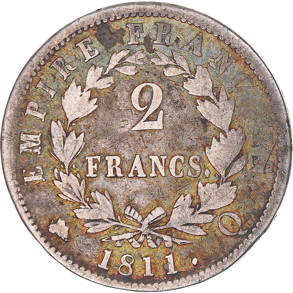 Coin, France, Napoléon I, 2 Francs, 1811, Perpignan, VF(20-25), Silver