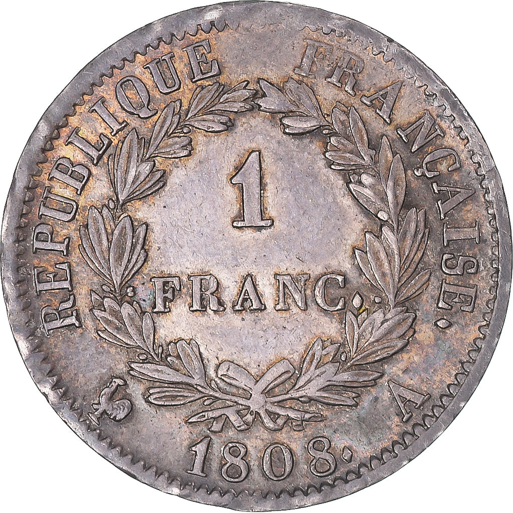 Moneda, Francia, Napoleon I, Franc, 1808, Paris, MBC+, Plata, KM:682.1