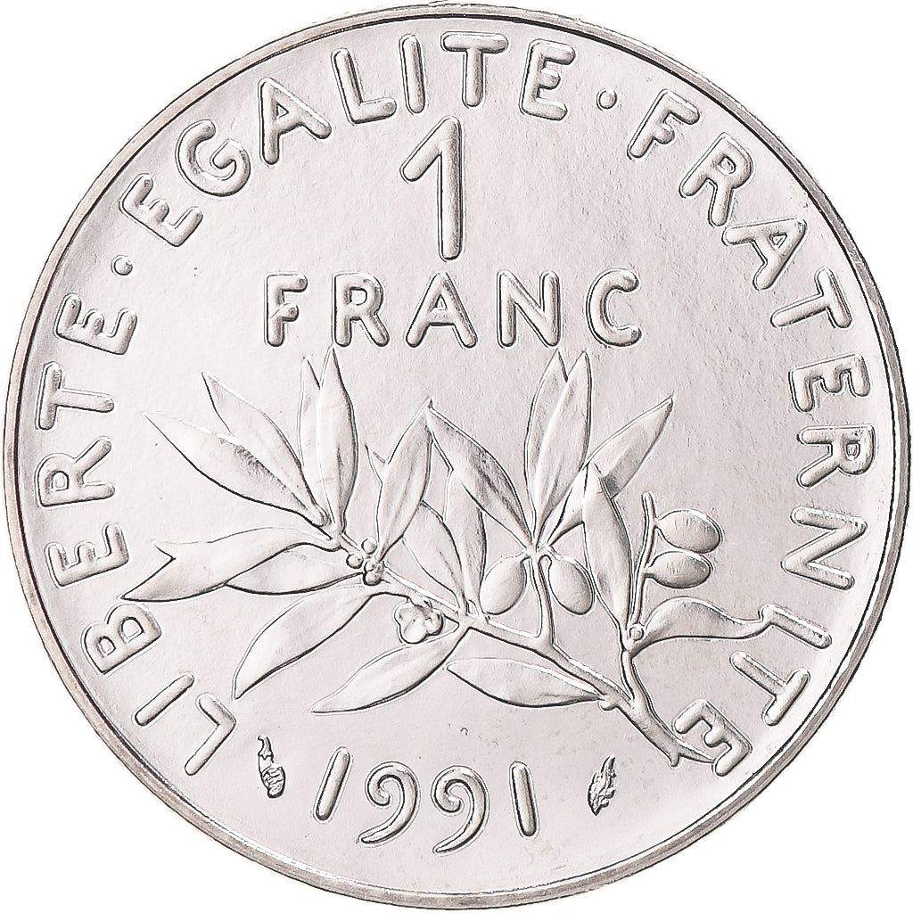 Moneta, Francja, Semeuse, Franc, 1991, Monnaie de Paris, BU, MS(65-70), Nikiel