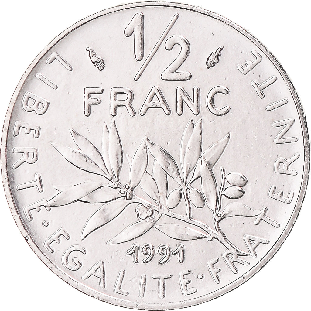 Moneta, Francia, Semeuse, 1/2 Franc, 1991, Monnaie de Paris, BU, FDC, Nichel
