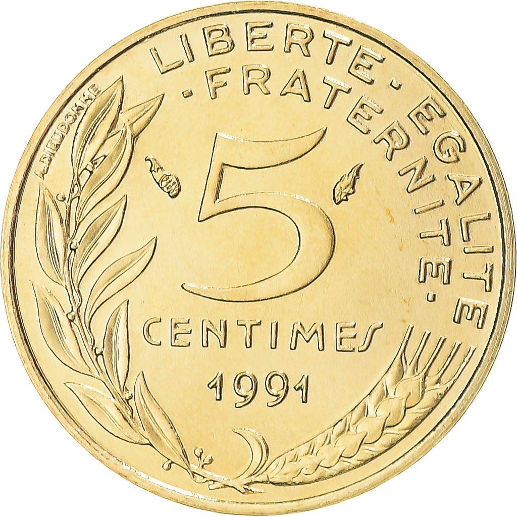Moneta, Francia, Marianne, 5 Centimes, 1991, Monnaie de Paris, BU, FDC