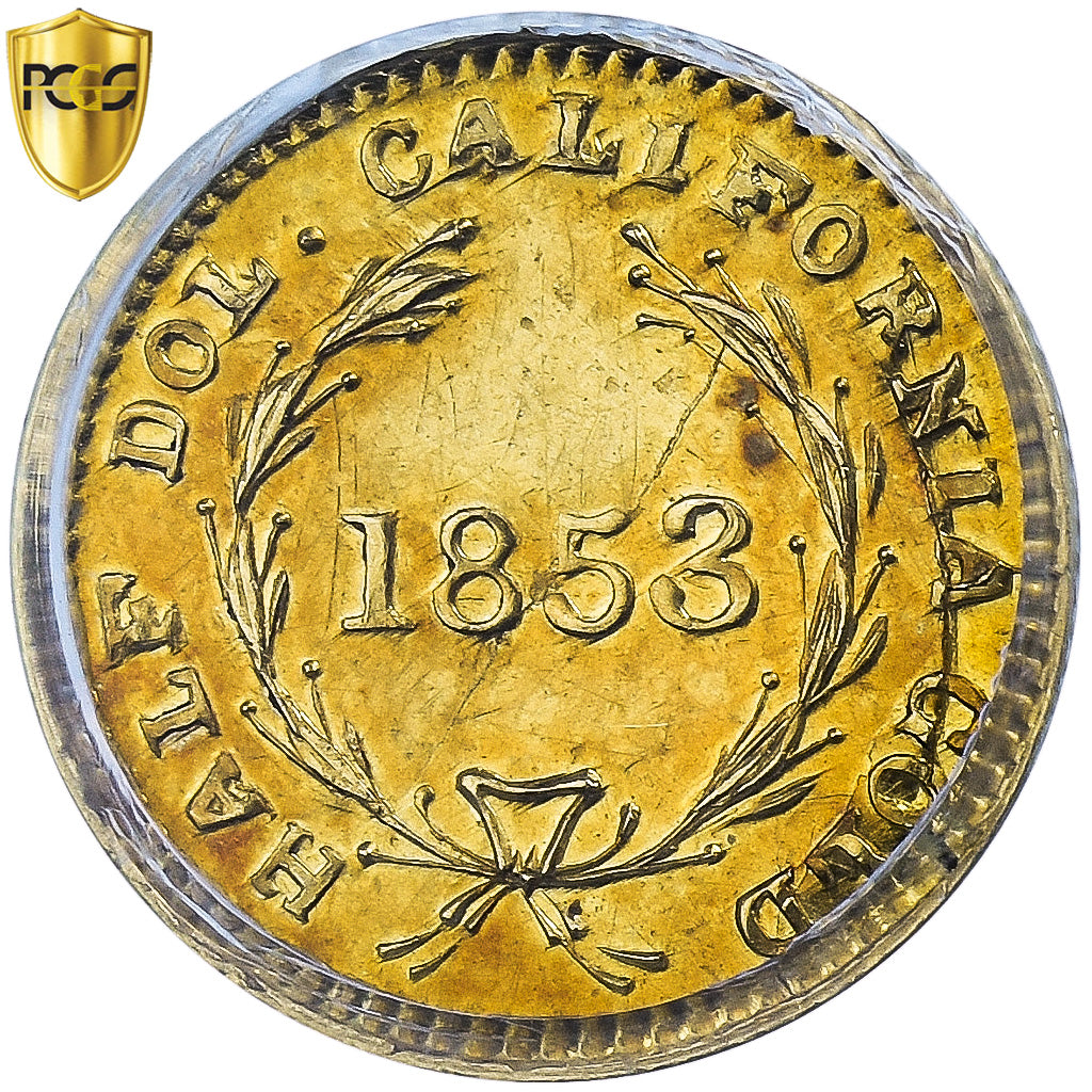 USA, Half Dollar, Coronet Head, 1853, Philadelphia, California Fractional Gold