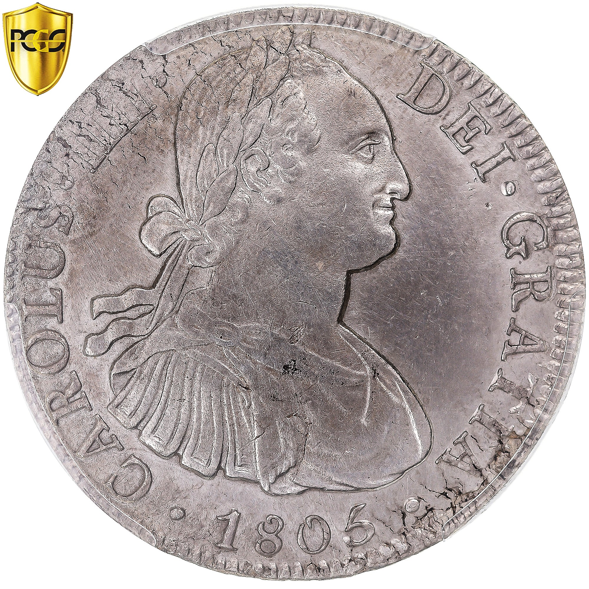 Moneta, Mexico, Charles IV, 8 Reales, 1805, Mexico City, PCGS, Cleaned Au