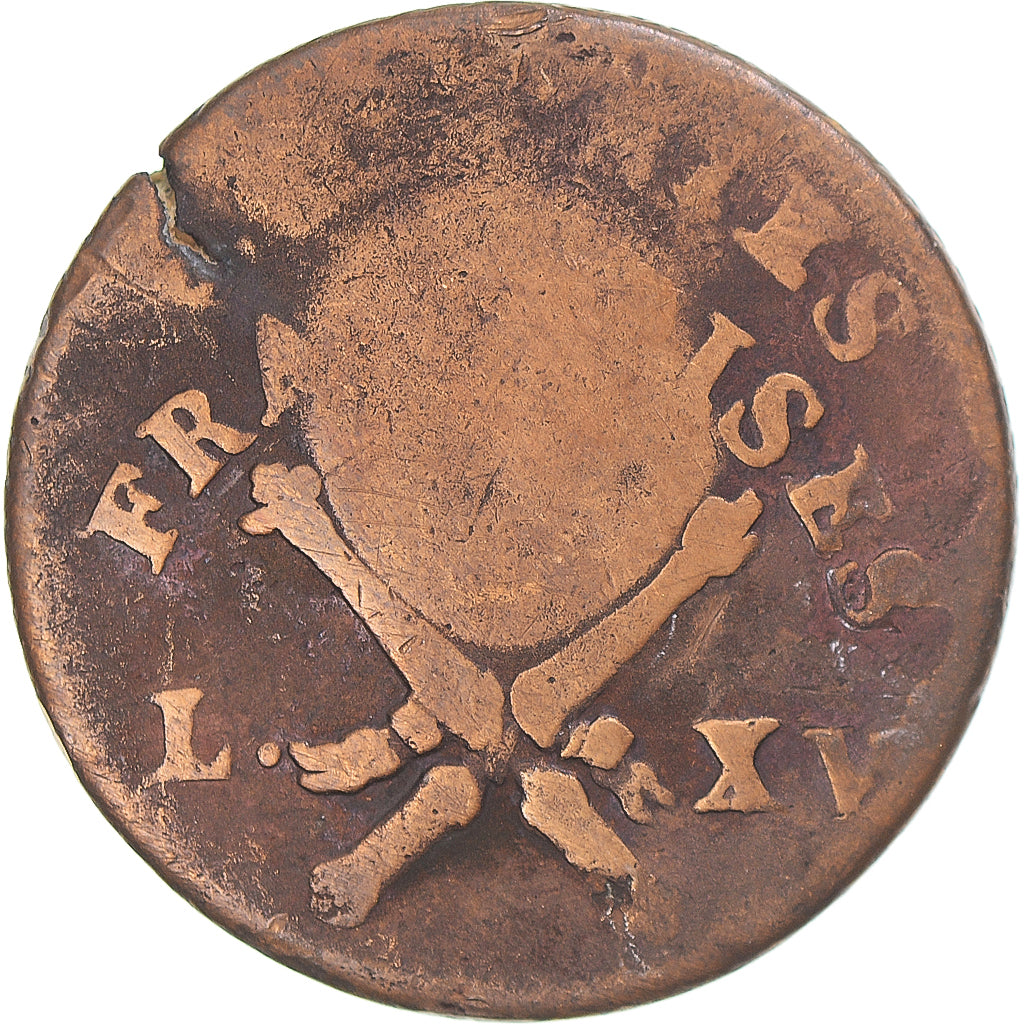 Moneta, Gwadelupa, 1/4 escalin, 1793, Paris, VF(30-35), Brązowy, KM:6