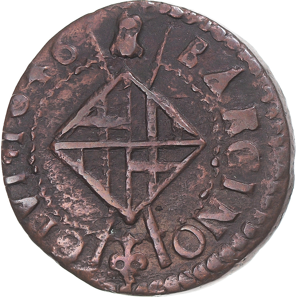 Coin, Spain, Catalonia, Louis XIV, Seiseno, 1646, Barcelona, AU(50-53), Copper