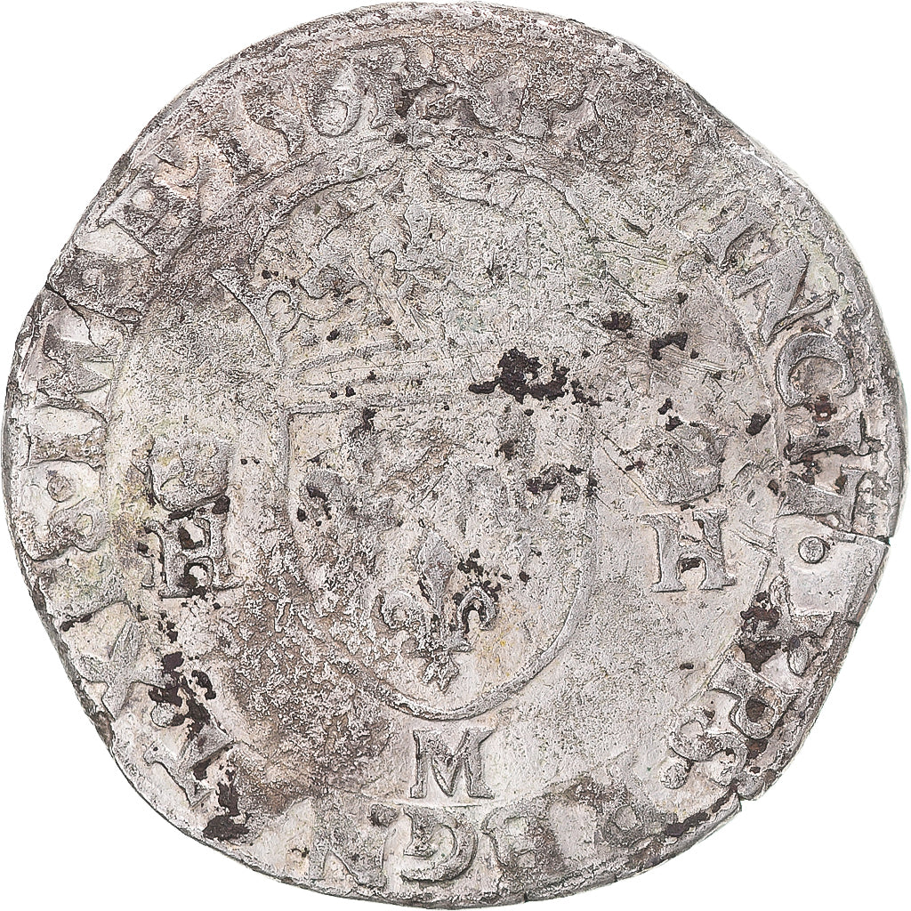 Moeda, França, Henri II, Teston, 1561, Toulouse, F(12-15), Prata, Gadoury:373D