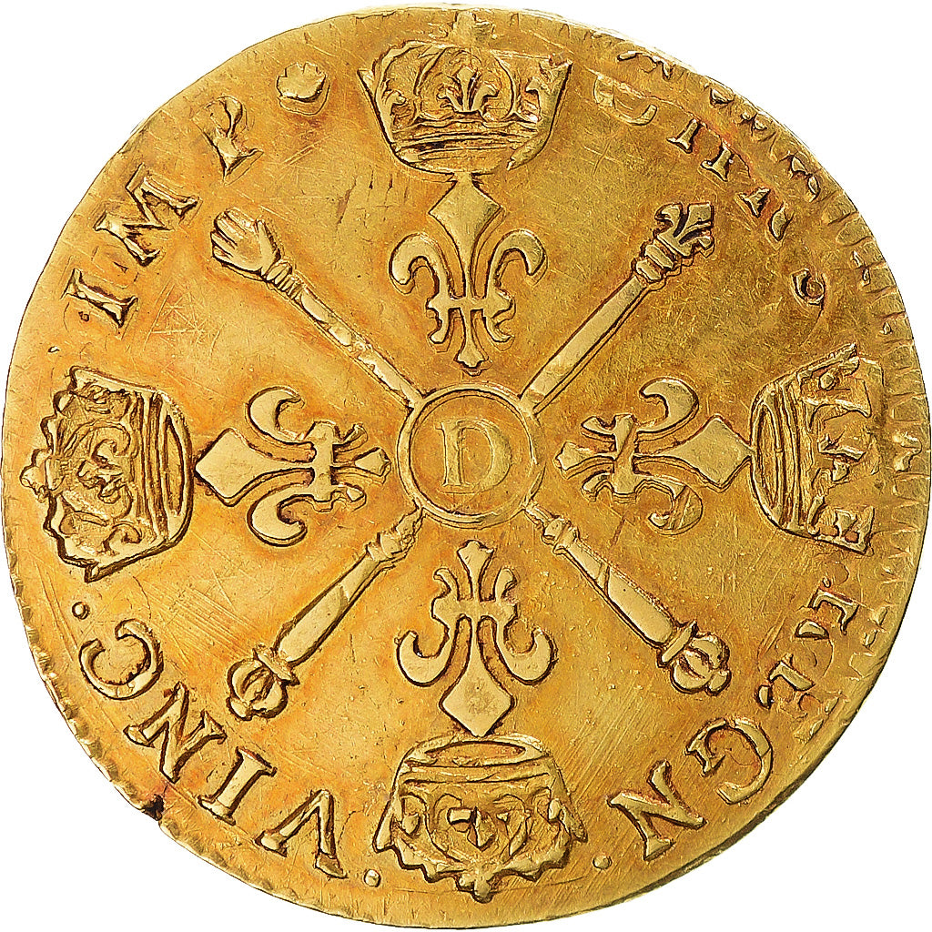 France, Louis XIV, Louis d'or aux insignes, 1704, Lyon, Réformé, Or, TTB+