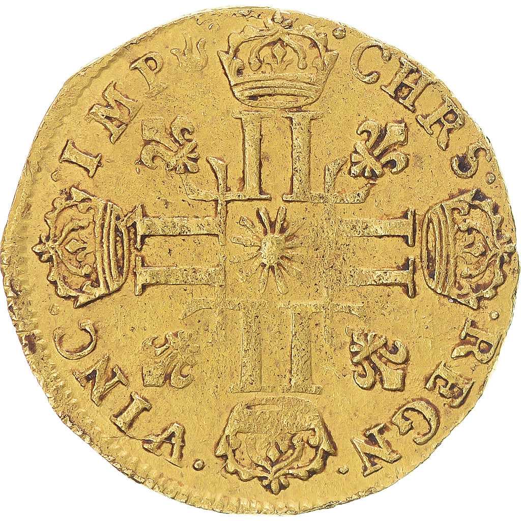 Moeda, França, Louis XIV, louis d'or au soleil, 1709, Lyon, VF(30-35), Dourado