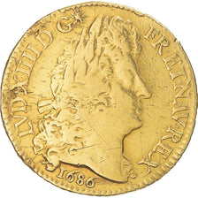France, Louis XIV, Louis d'or aux 8L, tête laurée, 1686, Paris, Or, TB+