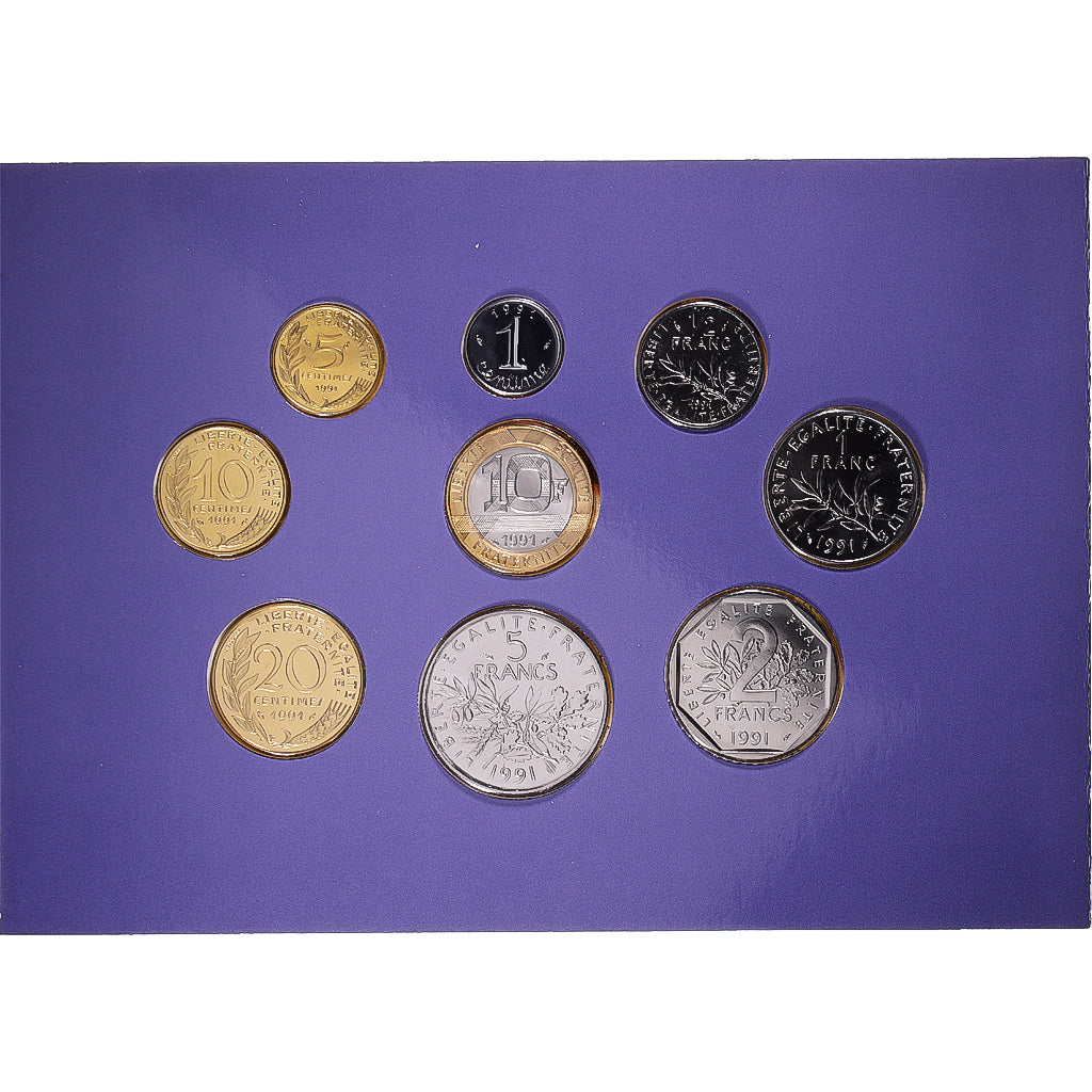 Coin, France, Coffret 1 c. à 10 frs., 1991, Monnaie de Paris, BU, MS(65-70)