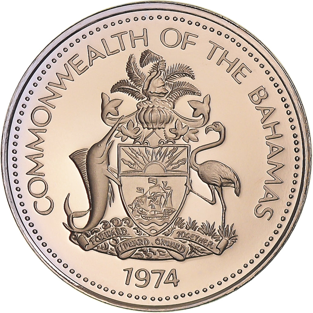 Moeda, Baamas, Elizabeth II, 5 Cents, 1974, Franklin Mint, Proof, MS(65-70)