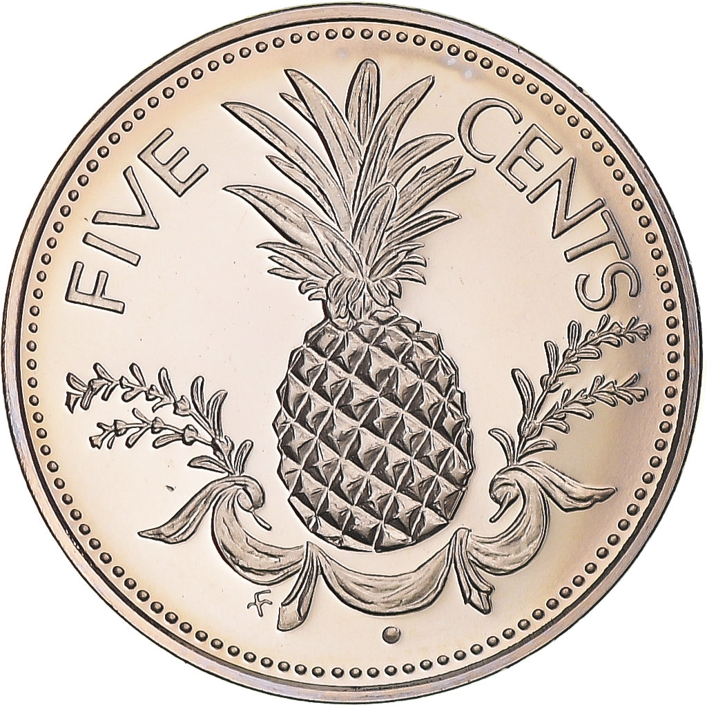Moeda, Baamas, Elizabeth II, 5 Cents, 1974, Franklin Mint, Proof, MS(65-70)