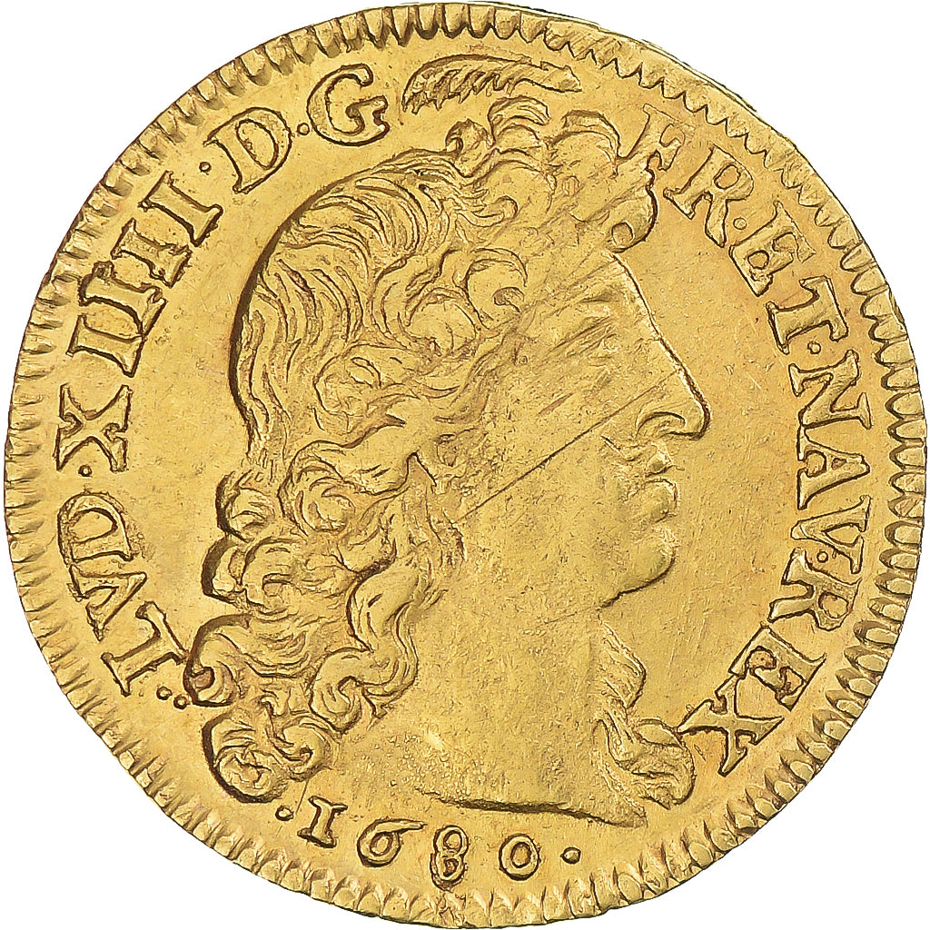 France, Louis XIV, Louis d’or à la tête virile, 1680, Paris, Or, TTB