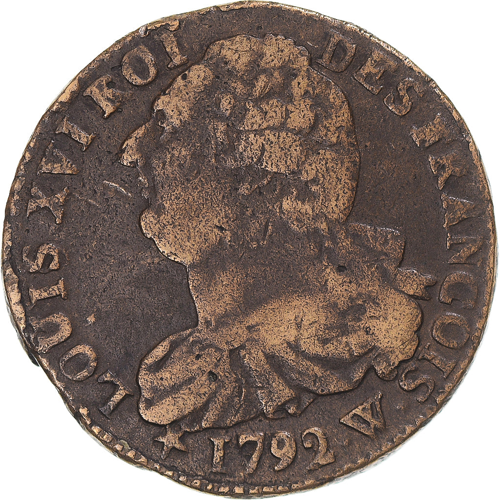 Münze, Frankreich, Louis XVI, 2 sols François, 1792, Lille, S+, Cuivre