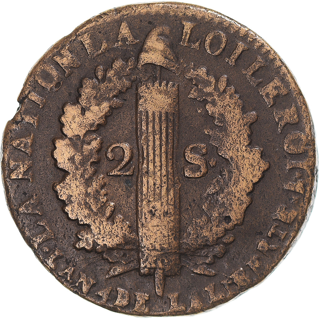 Münze, Frankreich, Louis XVI, 2 sols François, 1792, Lille, S+, Cuivre
