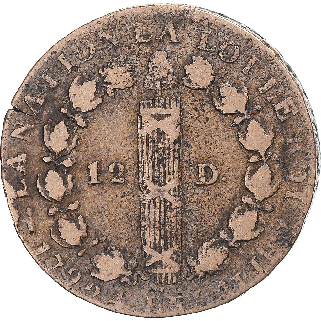 Moneta, Francia, Louis XVI, 12 deniers françois, 1792, Arras, MB+, Métal de