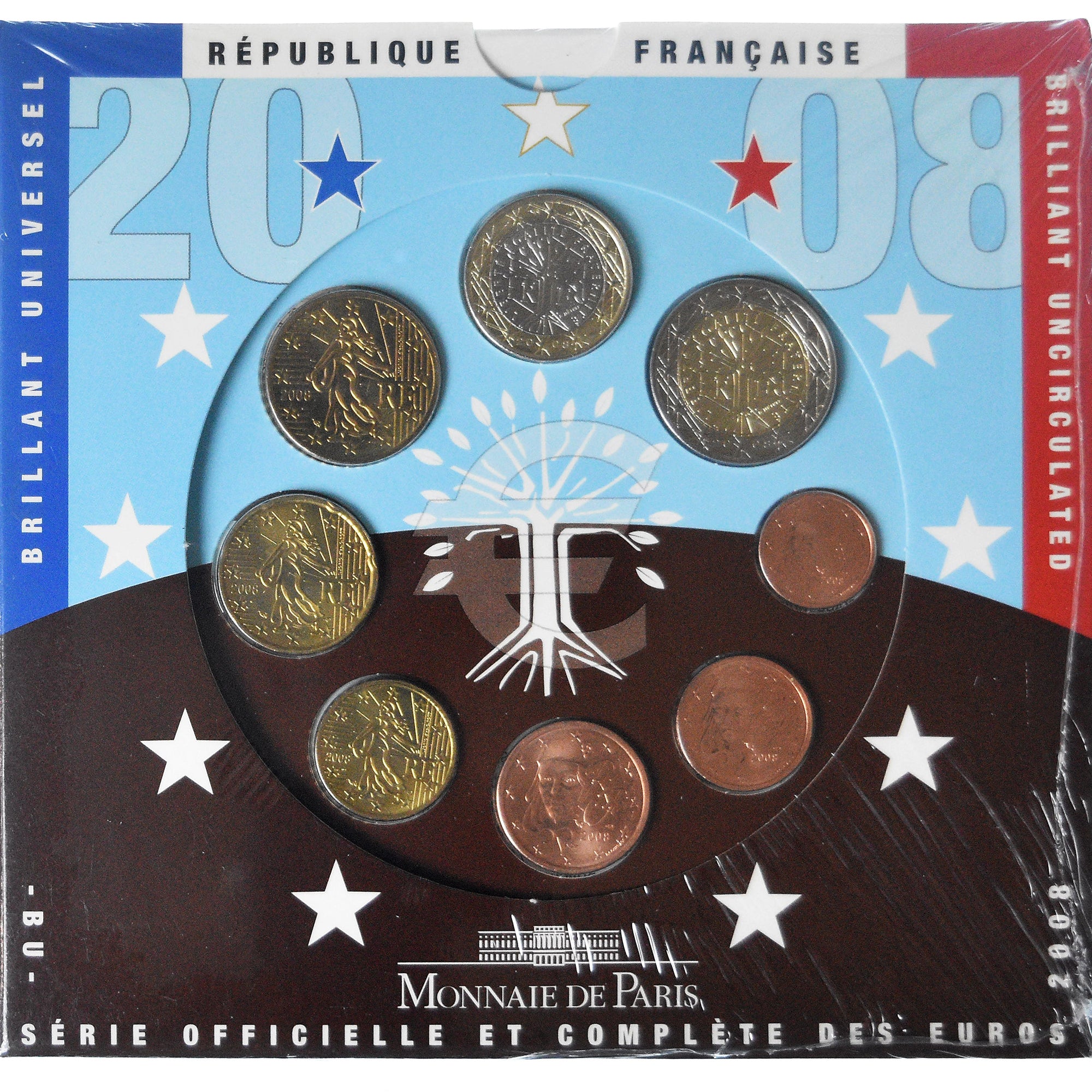 França, Coffret 1c. à 2€, 2008, Monnaie de Paris, BU, MS(65-70), N/D