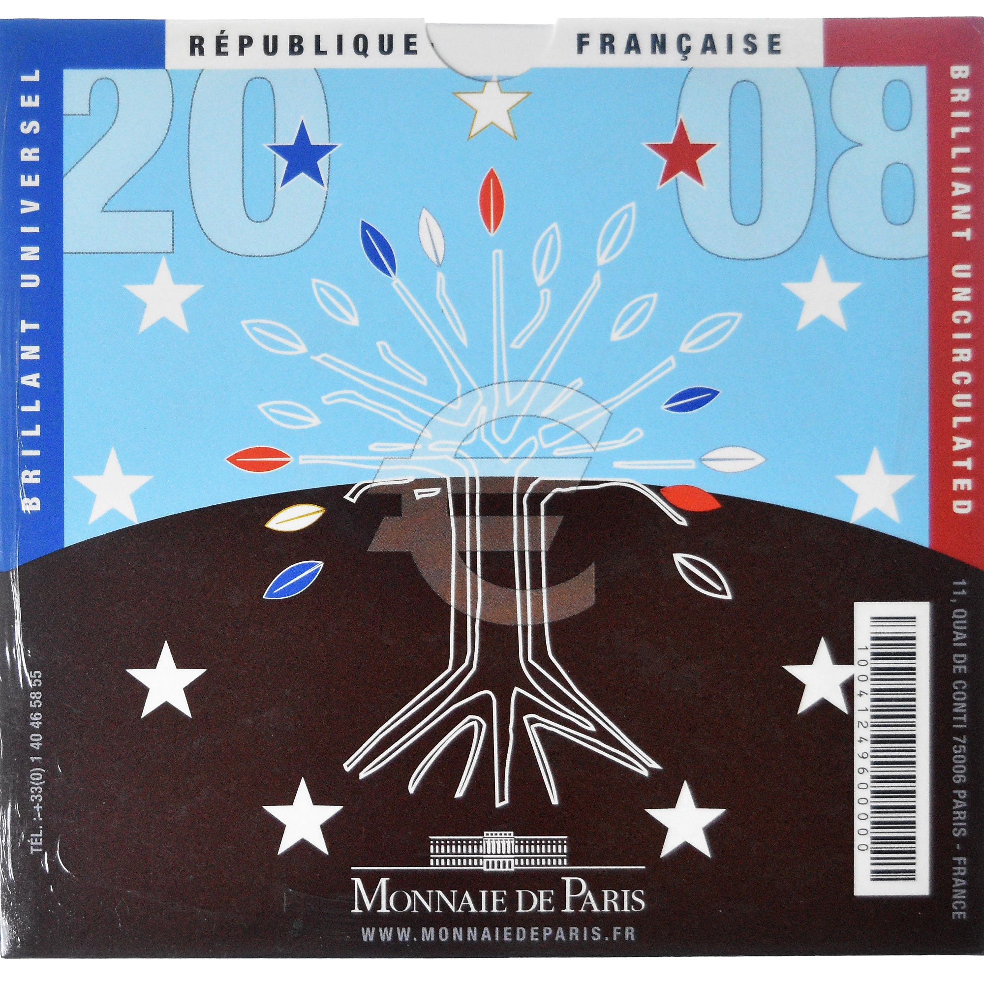 França, Coffret 1c. à 2€, 2008, Monnaie de Paris, BU, MS(65-70), N/D
